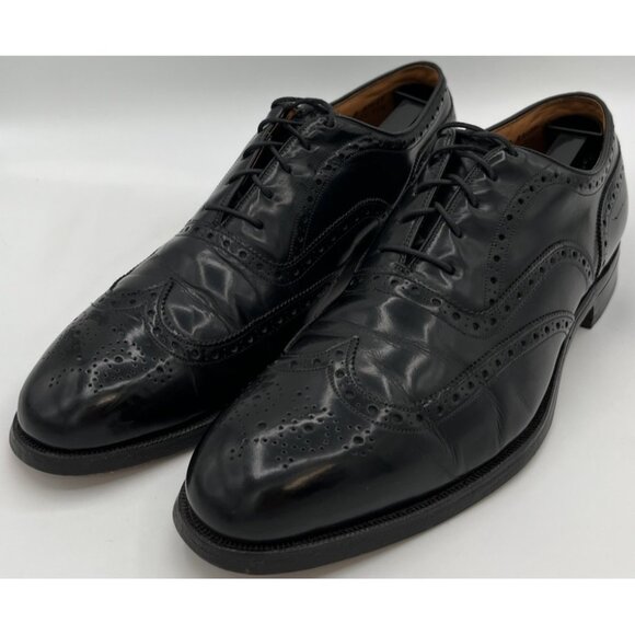 Vtg Johnston & Murphy Aristocraft Black Shell Cordovan Wingtip Size 10C Oxfords - Picture 1 of 12